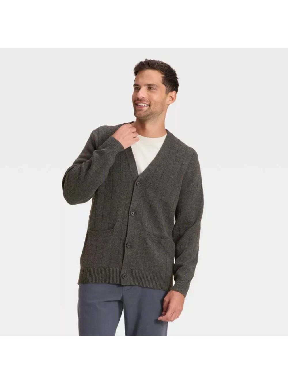 Men's Soft Knit Cardigan Sweater Size Small Goodfellow Dark Gray V-Neck Pockets